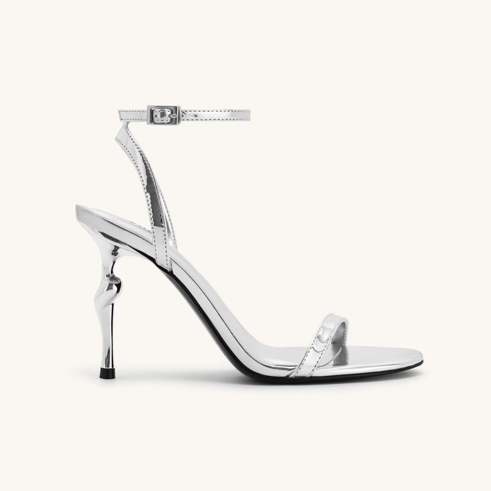 JW PEI ALIVIA GOLD METAL HEEL SANDALS - SILVER